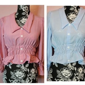 Collared Top XS Rose Pink and Light Blue 2pcs